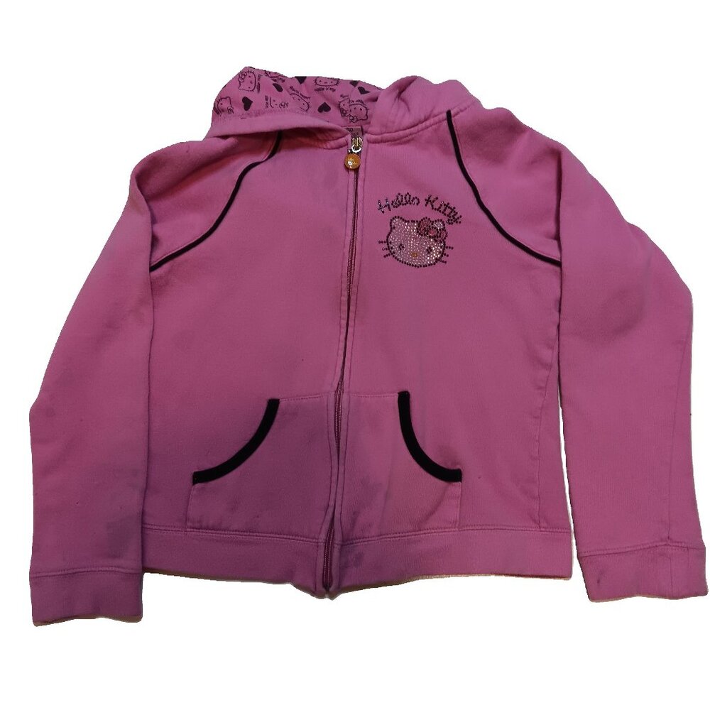 Vintage Hello Kitty Rhinestone Logo Hoodie Graphics inside hoodie Girl 10/12